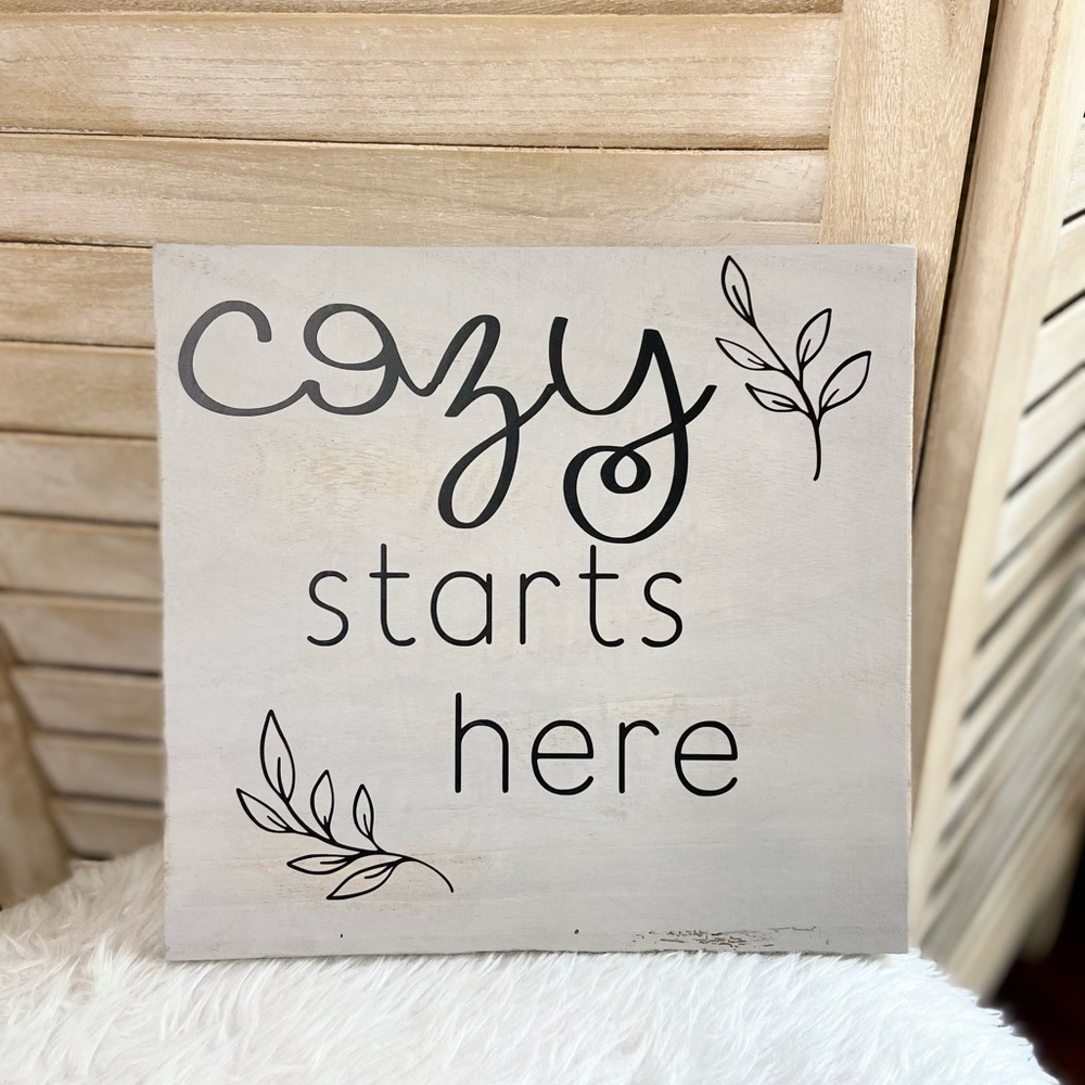 Cozy Starts Here Rustic Wood Sign